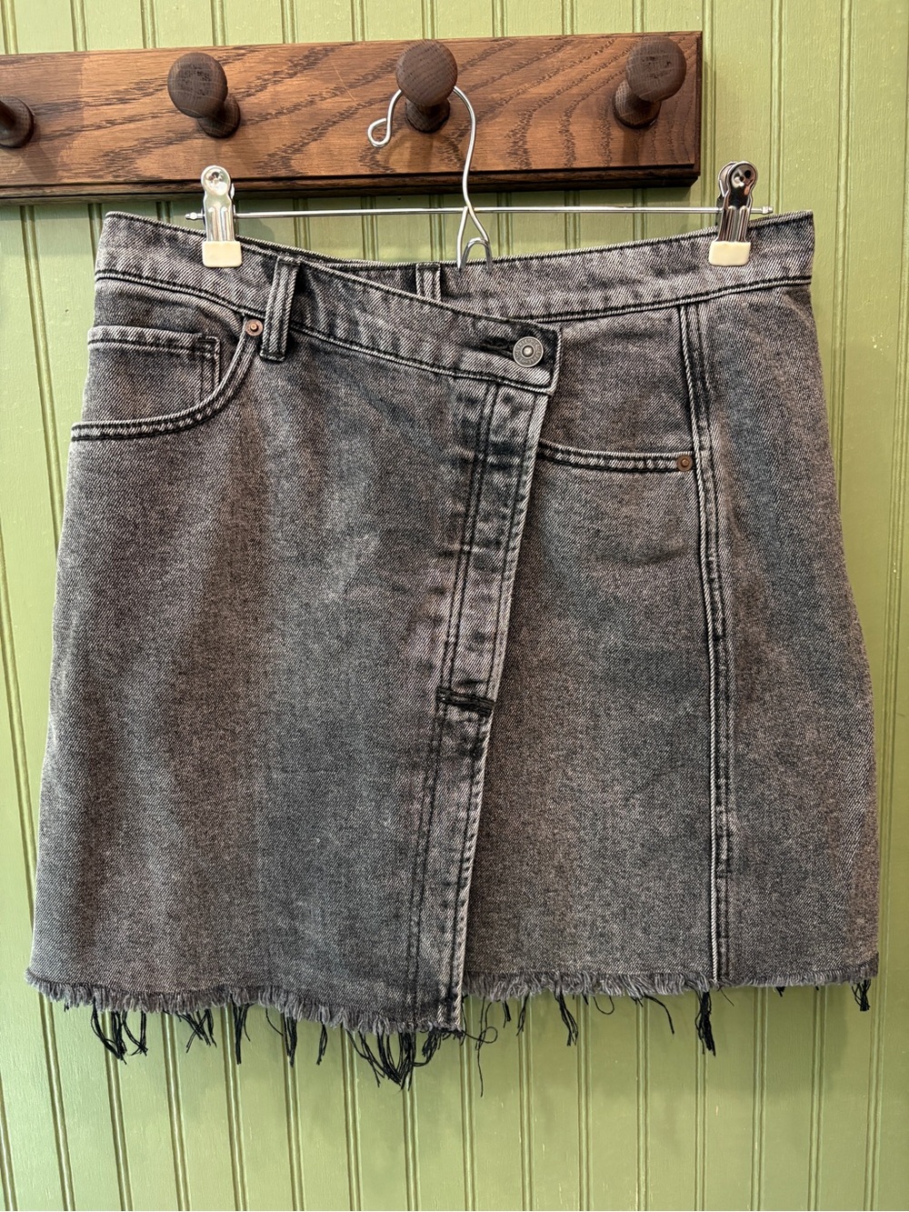 We The Free Washed Black Denim Mini Skirt with Frayed Hem